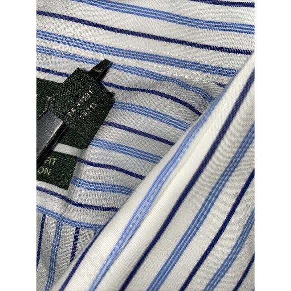 Polo Ralph Lauren Shirt Men's 17 1/2 36/37 Blue Striped Classic Fit Button Up‎ - Picture 10 of 11